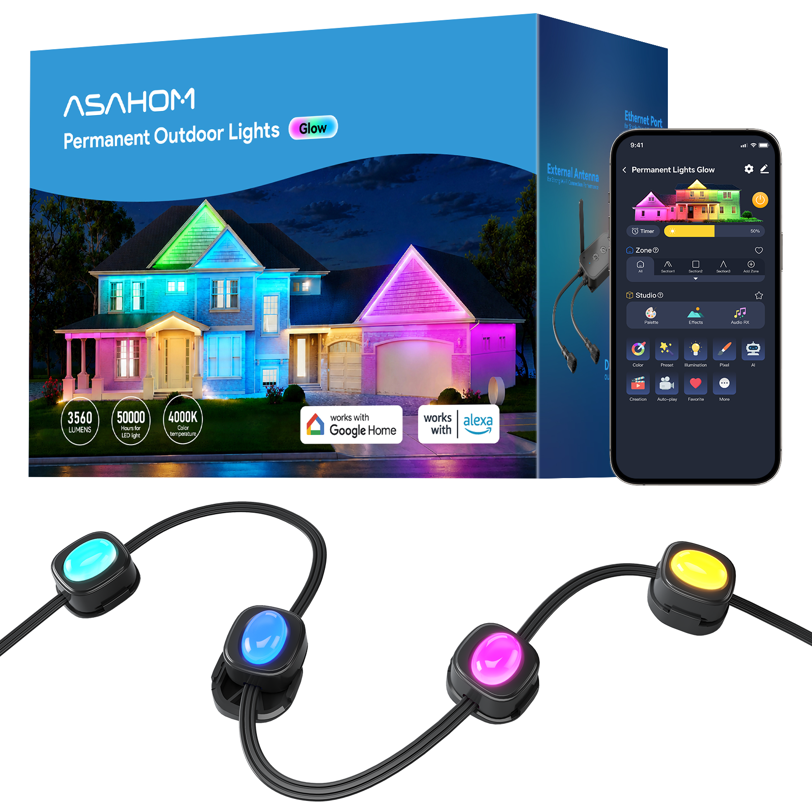 ASAHOM Permanent Outdoor Lights Glow S2080