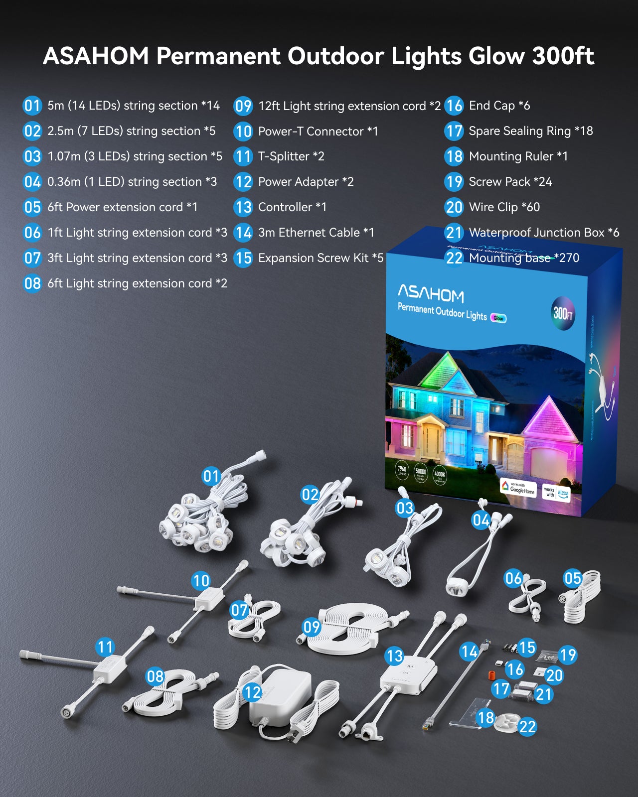 ASAHOM Permanent Outdoor Lights Glow S2080