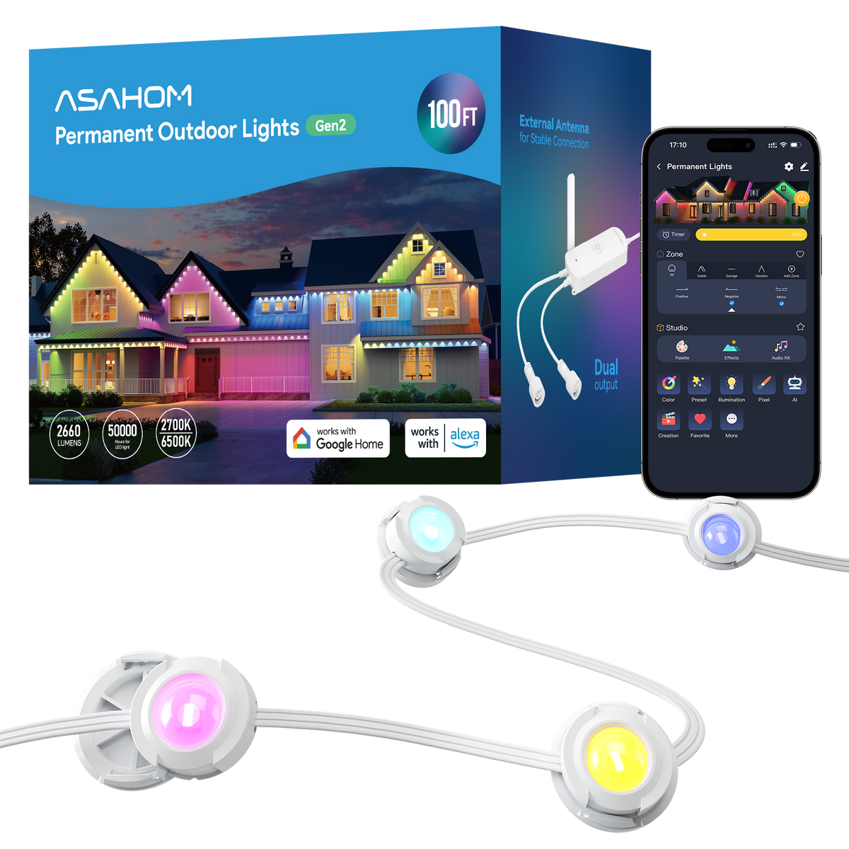 [Gen 2] ASAHOM Permanent Outdoor Lights Basic S1070