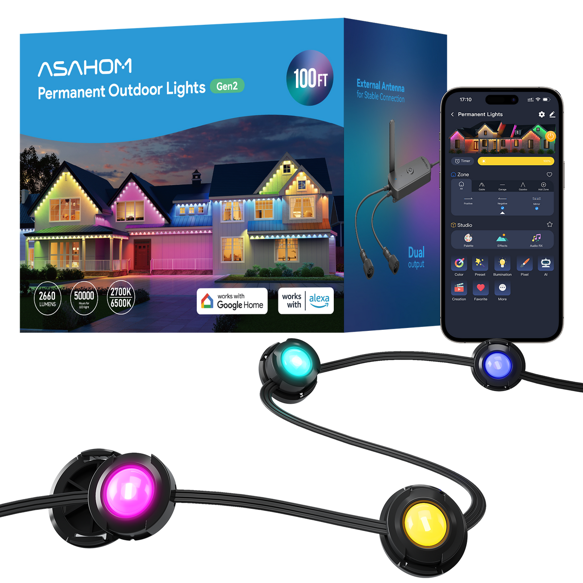 [Gen 2] ASAHOM Permanent Outdoor Lights Basic S1070