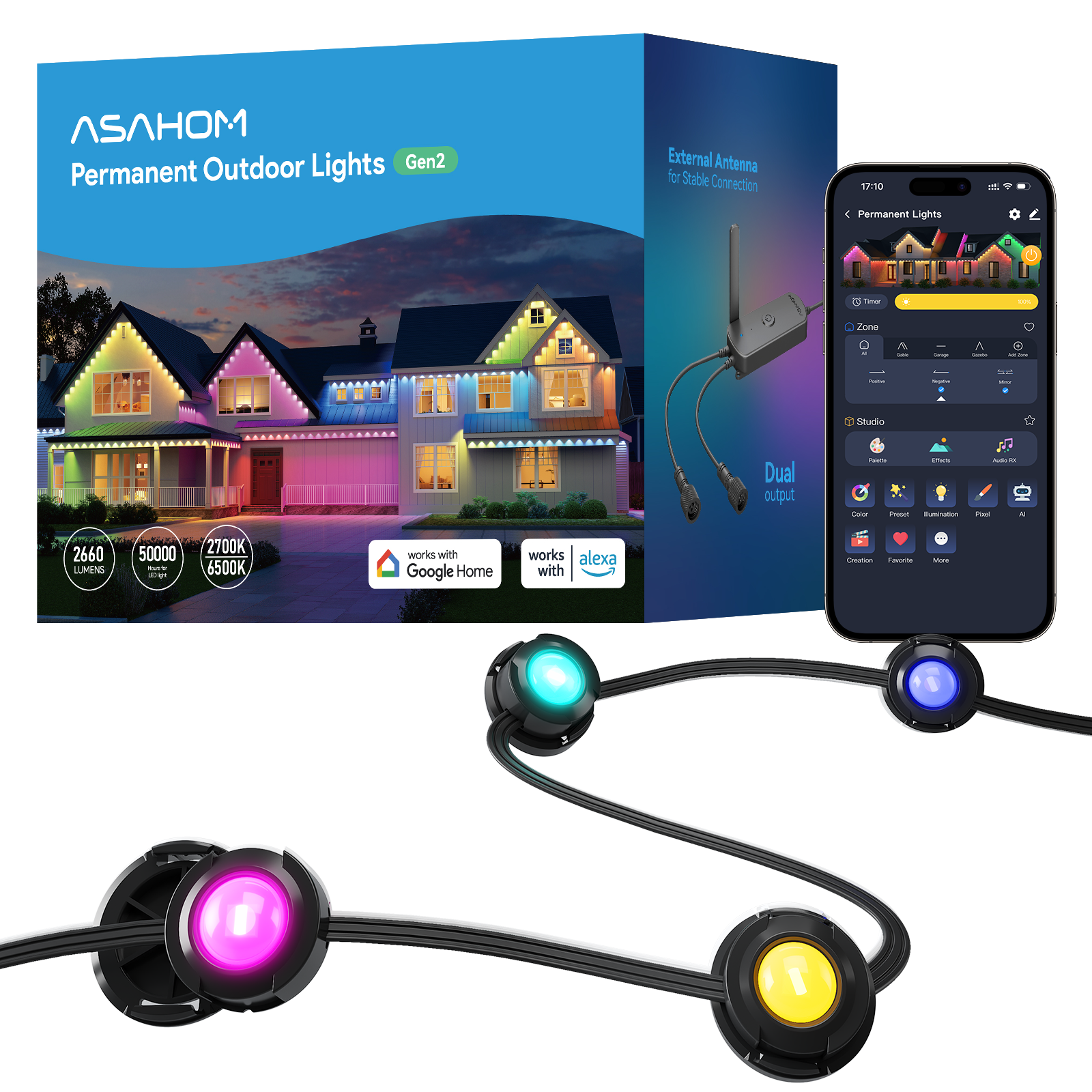 [Gen 2] ASAHOM Permanent Outdoor Lights Basic S1070