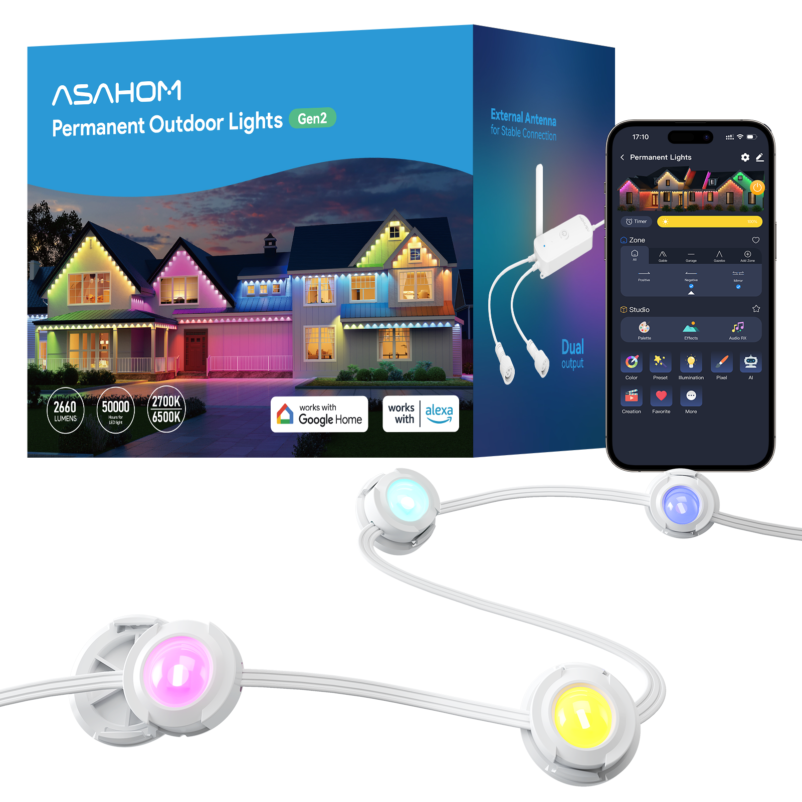 [Gen 2] ASAHOM Permanent Outdoor Lights Basic S1070