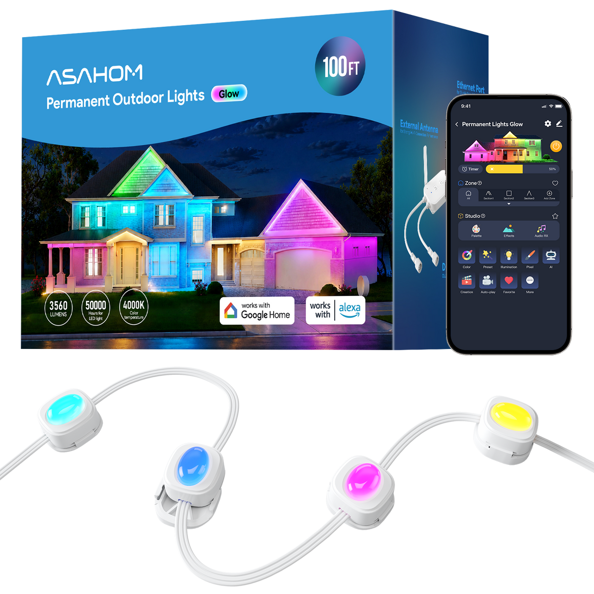 ASAHOM Permanent Outdoor Lights Glow S2080