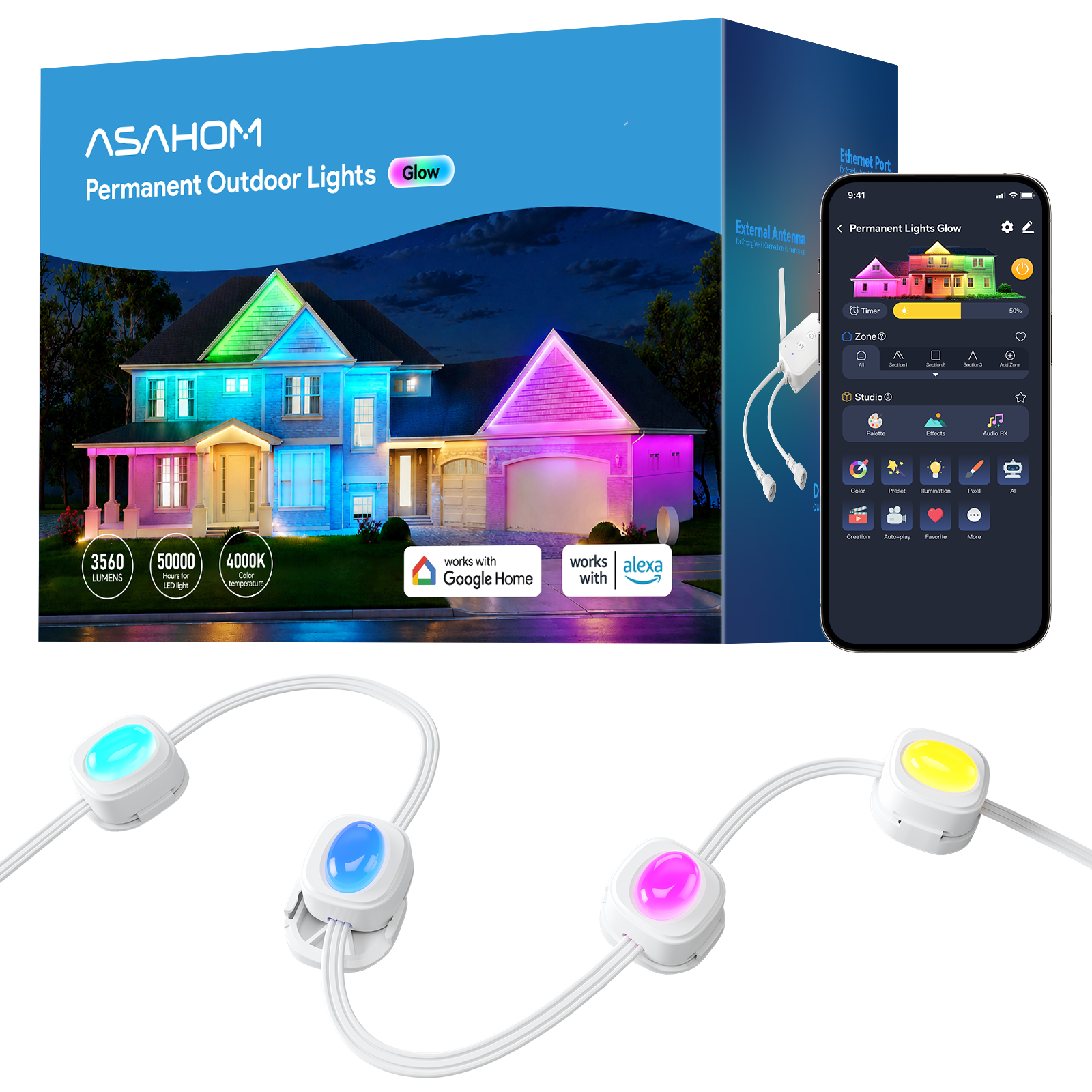 ASAHOM Permanent Outdoor Lights Glow S2080