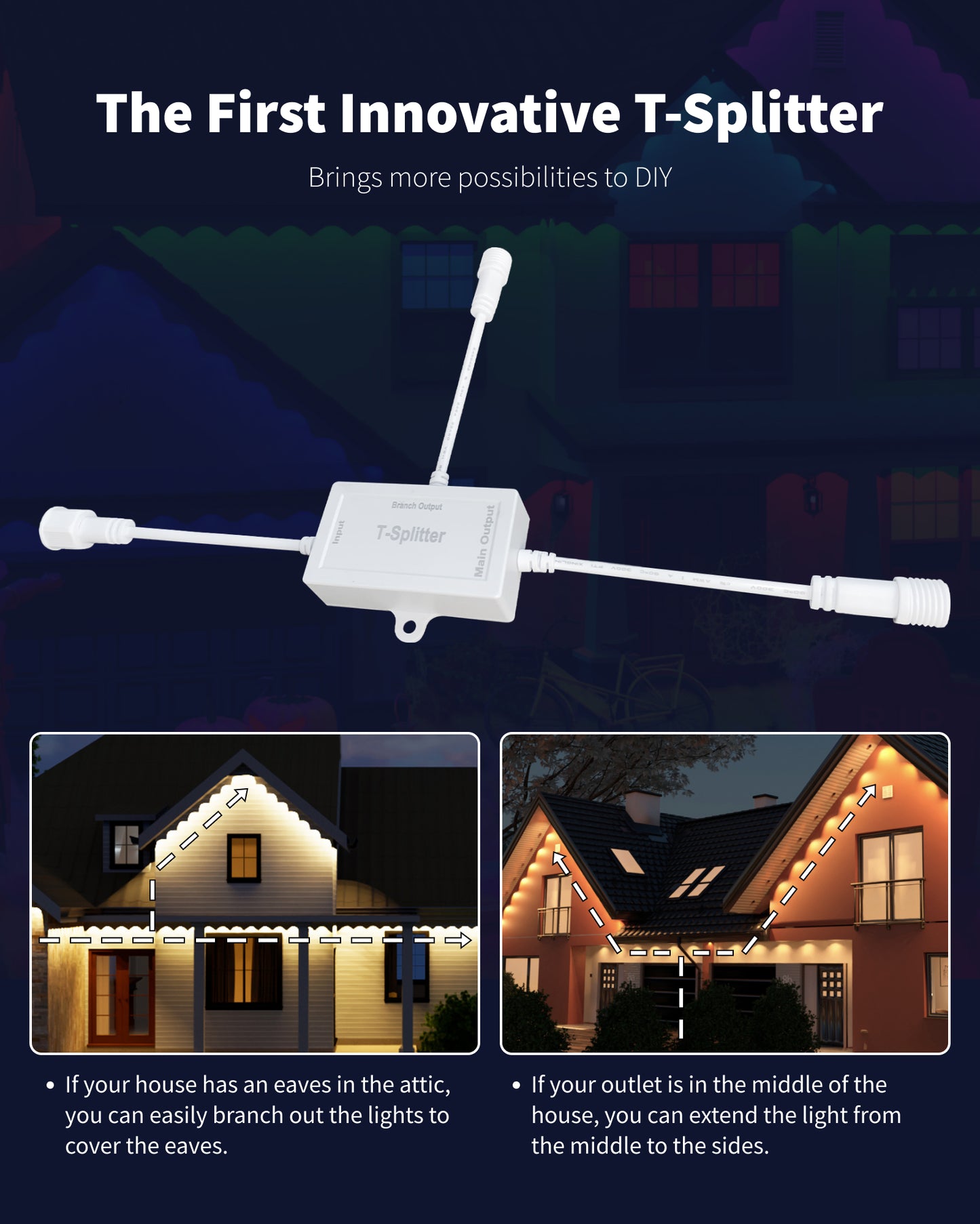 ASAHOM T-Splitter for Permanent Outdoor Lights S1050/S1060/S1070/S1080/S1090/Govee/Eufy